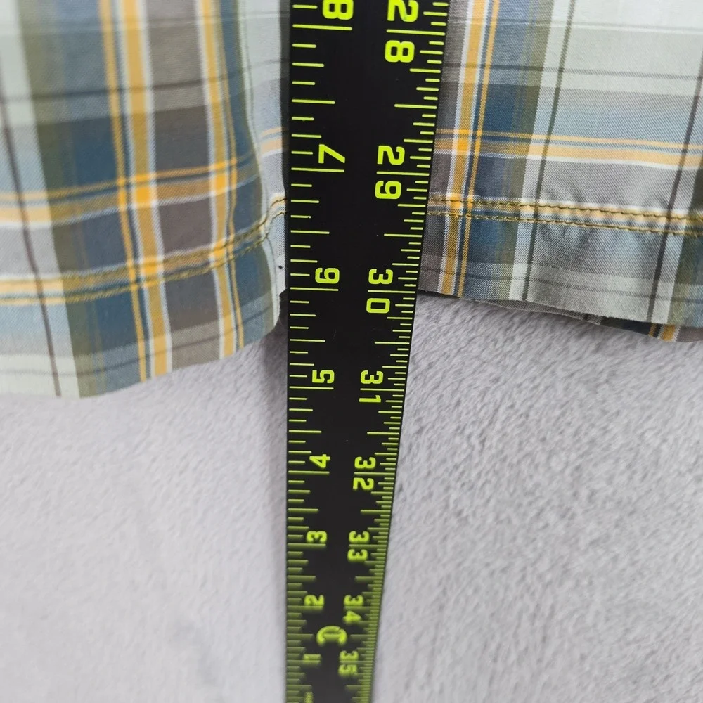 The North Face‎ Mens XL Short Sleeve Plaid Button Down Hiking Shirt Green Yellow